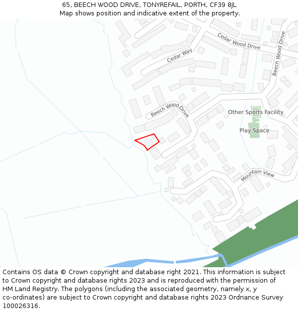 65, BEECH WOOD DRIVE, TONYREFAIL, PORTH, CF39 8JL: Location map and indicative extent of plot