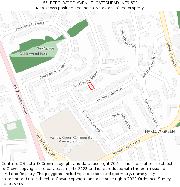 65, BEECHWOOD AVENUE, GATESHEAD, NE9 6PP: Location map and indicative extent of plot