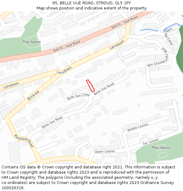 65, BELLE VUE ROAD, STROUD, GL5 1PY: Location map and indicative extent of plot