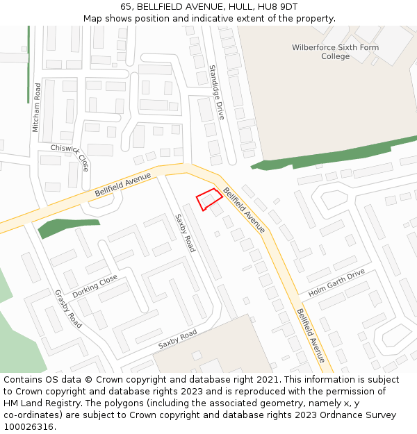 65, BELLFIELD AVENUE, HULL, HU8 9DT: Location map and indicative extent of plot