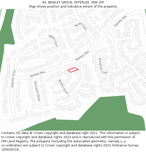 65, BEWLEY GROVE, PETERLEE, SR8 1PP: Location map and indicative extent of plot