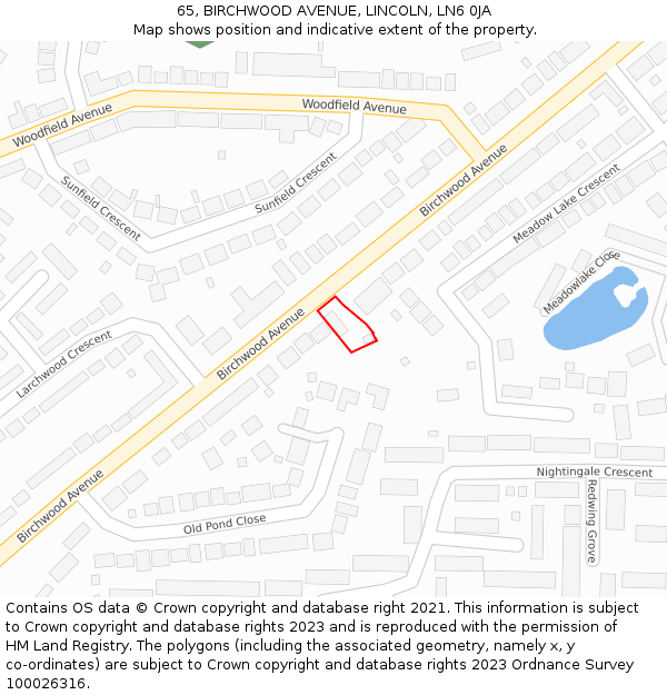 65, BIRCHWOOD AVENUE, LINCOLN, LN6 0JA: Location map and indicative extent of plot