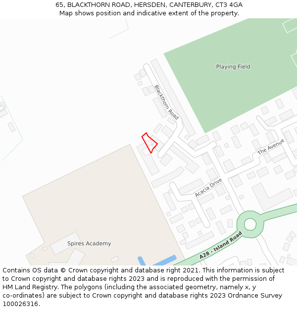 65, BLACKTHORN ROAD, HERSDEN, CANTERBURY, CT3 4GA: Location map and indicative extent of plot