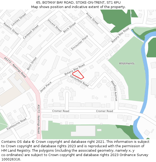 65, BOTANY BAY ROAD, STOKE-ON-TRENT, ST1 6PU: Location map and indicative extent of plot