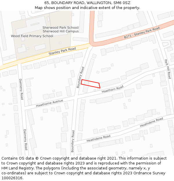 65, BOUNDARY ROAD, WALLINGTON, SM6 0SZ: Location map and indicative extent of plot