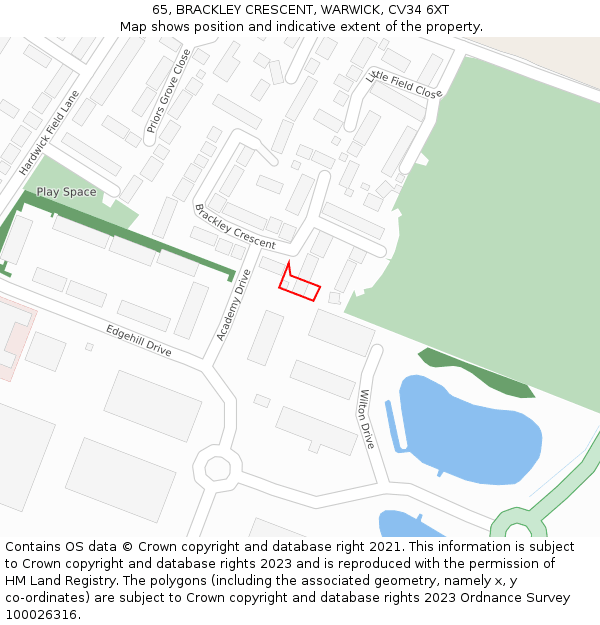 65, BRACKLEY CRESCENT, WARWICK, CV34 6XT: Location map and indicative extent of plot