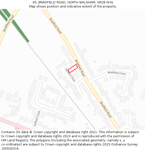 65, BRADFIELD ROAD, NORTH WALSHAM, NR28 0HQ: Location map and indicative extent of plot