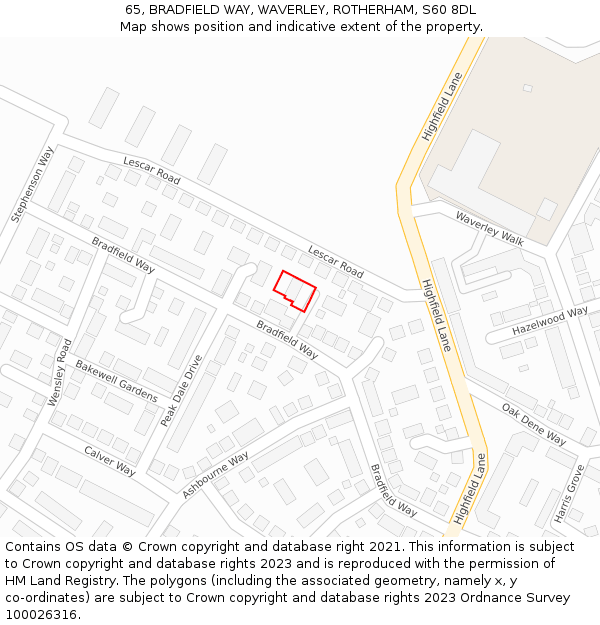 65, BRADFIELD WAY, WAVERLEY, ROTHERHAM, S60 8DL: Location map and indicative extent of plot