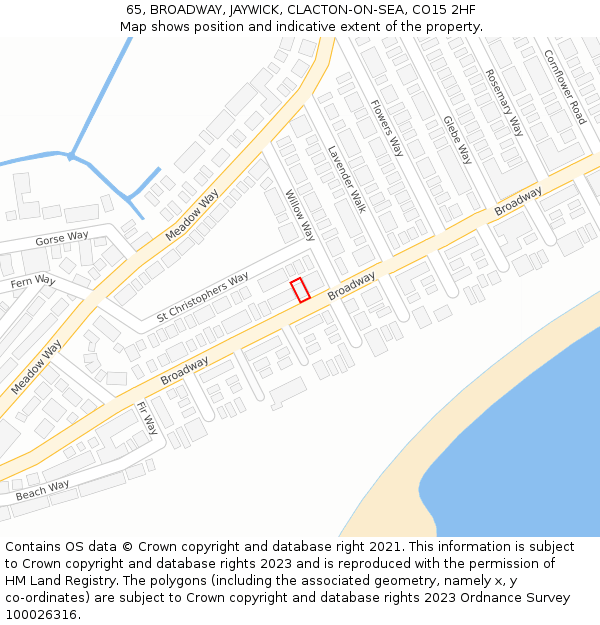 65, BROADWAY, JAYWICK, CLACTON-ON-SEA, CO15 2HF: Location map and indicative extent of plot