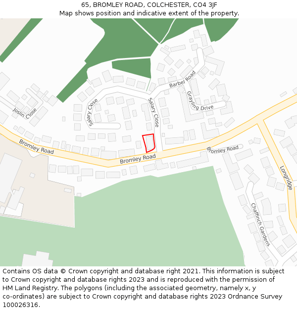 65, BROMLEY ROAD, COLCHESTER, CO4 3JF: Location map and indicative extent of plot