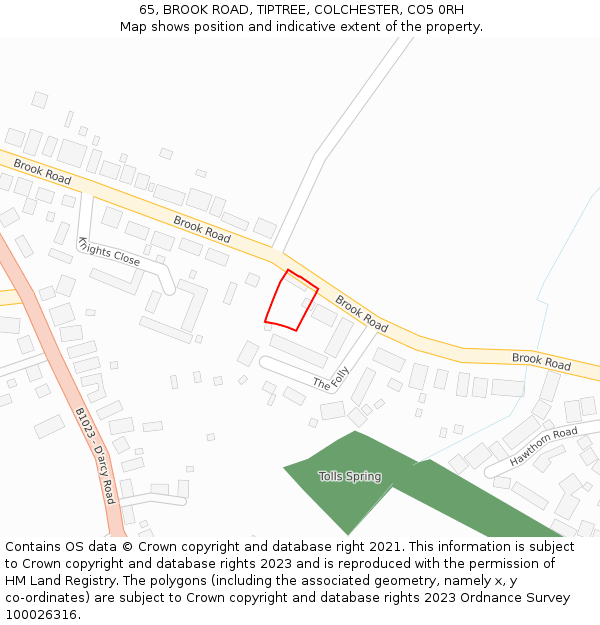 65, BROOK ROAD, TIPTREE, COLCHESTER, CO5 0RH: Location map and indicative extent of plot