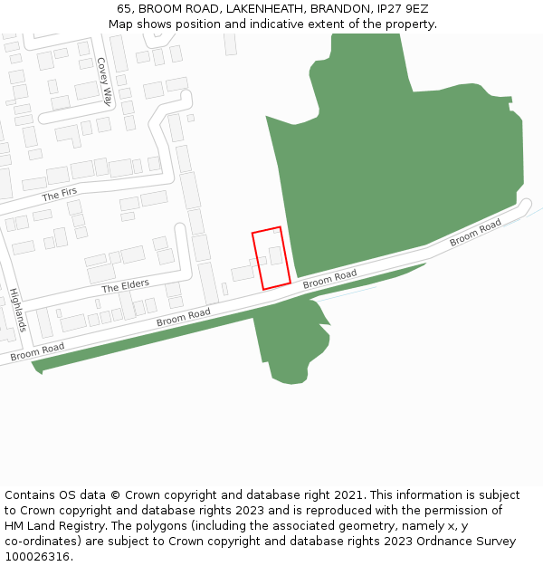 65, BROOM ROAD, LAKENHEATH, BRANDON, IP27 9EZ: Location map and indicative extent of plot