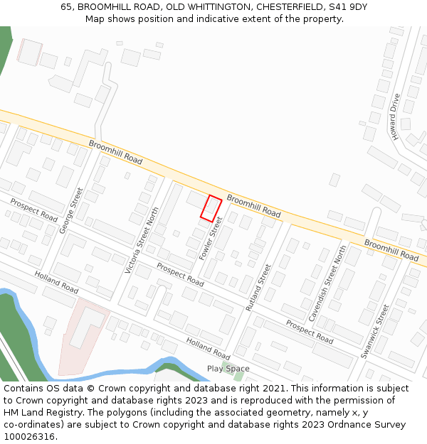 65, BROOMHILL ROAD, OLD WHITTINGTON, CHESTERFIELD, S41 9DY: Location map and indicative extent of plot