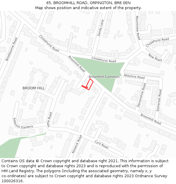 65, BROOMHILL ROAD, ORPINGTON, BR6 0EN: Location map and indicative extent of plot