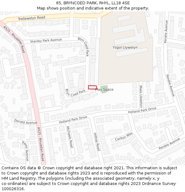 65, BRYNCOED PARK, RHYL, LL18 4SE: Location map and indicative extent of plot