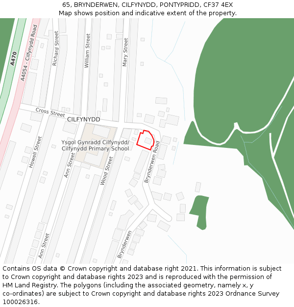 65, BRYNDERWEN, CILFYNYDD, PONTYPRIDD, CF37 4EX: Location map and indicative extent of plot