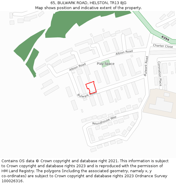 65, BULWARK ROAD, HELSTON, TR13 8JG: Location map and indicative extent of plot