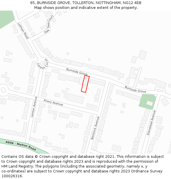 65, BURNSIDE GROVE, TOLLERTON, NOTTINGHAM, NG12 4EB: Location map and indicative extent of plot