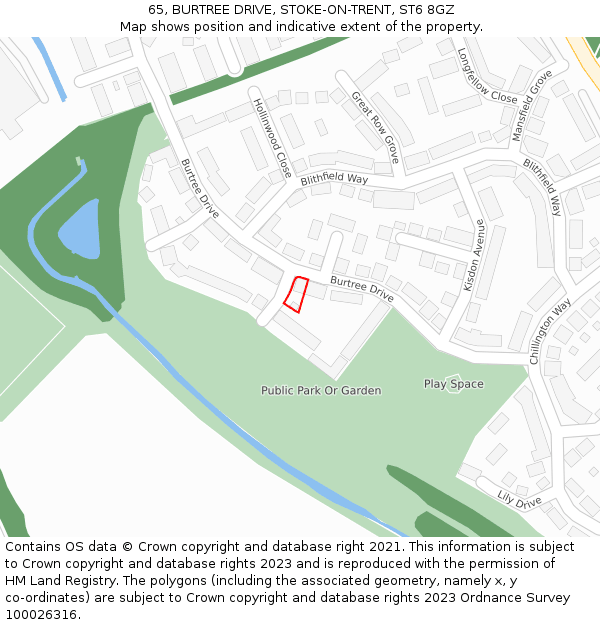 65, BURTREE DRIVE, STOKE-ON-TRENT, ST6 8GZ: Location map and indicative extent of plot