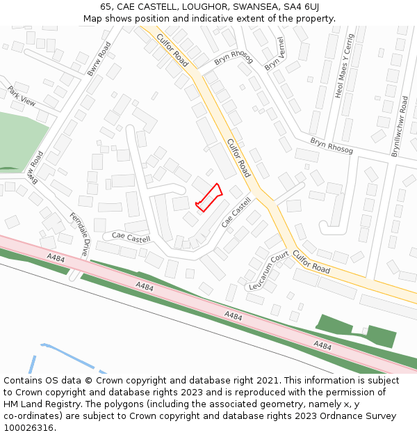 65, CAE CASTELL, LOUGHOR, SWANSEA, SA4 6UJ: Location map and indicative extent of plot