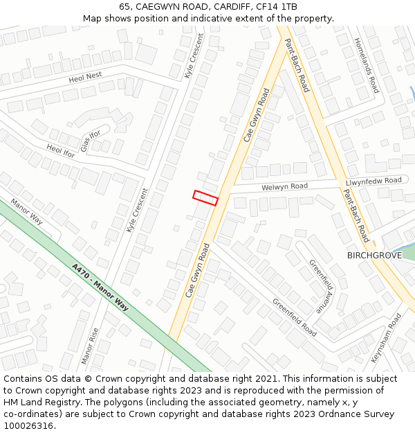 65, CAEGWYN ROAD, CARDIFF, CF14 1TB: Location map and indicative extent of plot