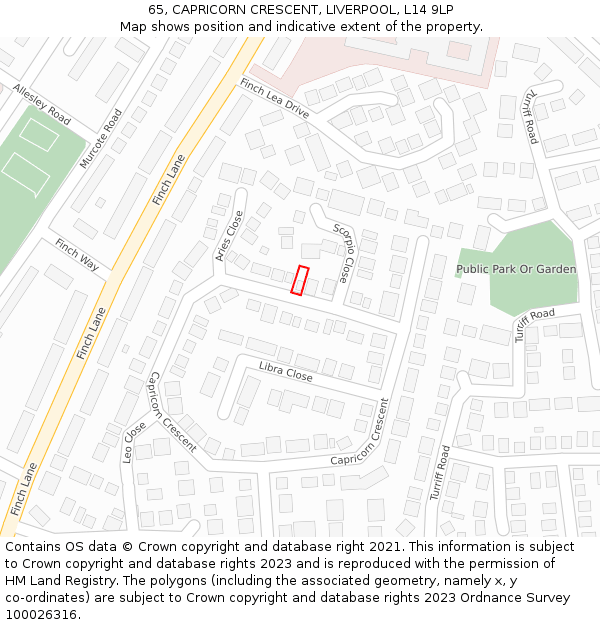 65, CAPRICORN CRESCENT, LIVERPOOL, L14 9LP: Location map and indicative extent of plot