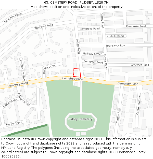 65, CEMETERY ROAD, PUDSEY, LS28 7HJ: Location map and indicative extent of plot