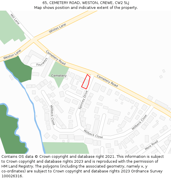 65, CEMETERY ROAD, WESTON, CREWE, CW2 5LJ: Location map and indicative extent of plot