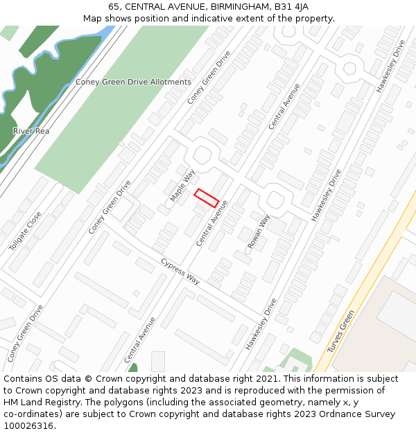 65, CENTRAL AVENUE, BIRMINGHAM, B31 4JA: Location map and indicative extent of plot