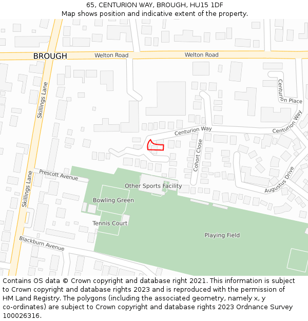 65, CENTURION WAY, BROUGH, HU15 1DF: Location map and indicative extent of plot