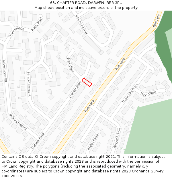 65, CHAPTER ROAD, DARWEN, BB3 3PU: Location map and indicative extent of plot