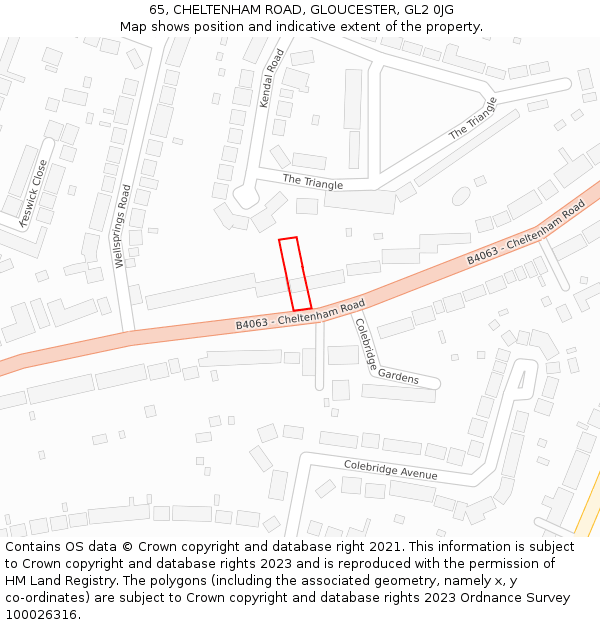 65, CHELTENHAM ROAD, GLOUCESTER, GL2 0JG: Location map and indicative extent of plot