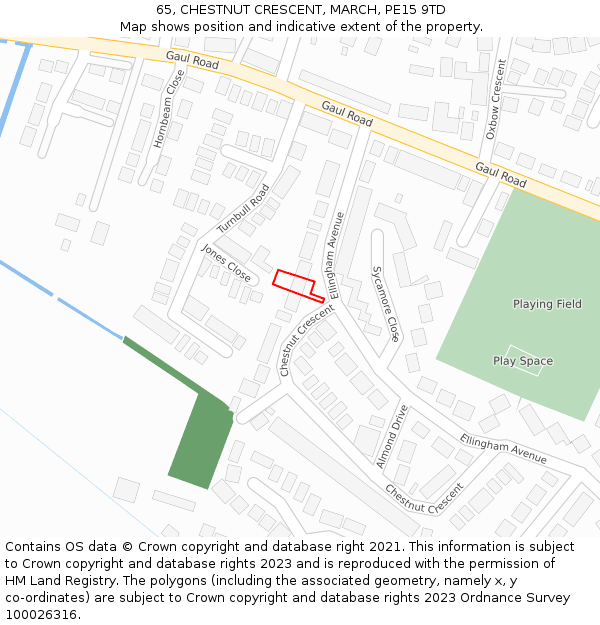 65, CHESTNUT CRESCENT, MARCH, PE15 9TD: Location map and indicative extent of plot