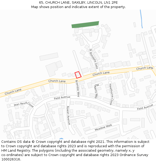 65, CHURCH LANE, SAXILBY, LINCOLN, LN1 2PE: Location map and indicative extent of plot