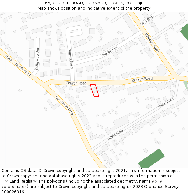 65, CHURCH ROAD, GURNARD, COWES, PO31 8JP: Location map and indicative extent of plot