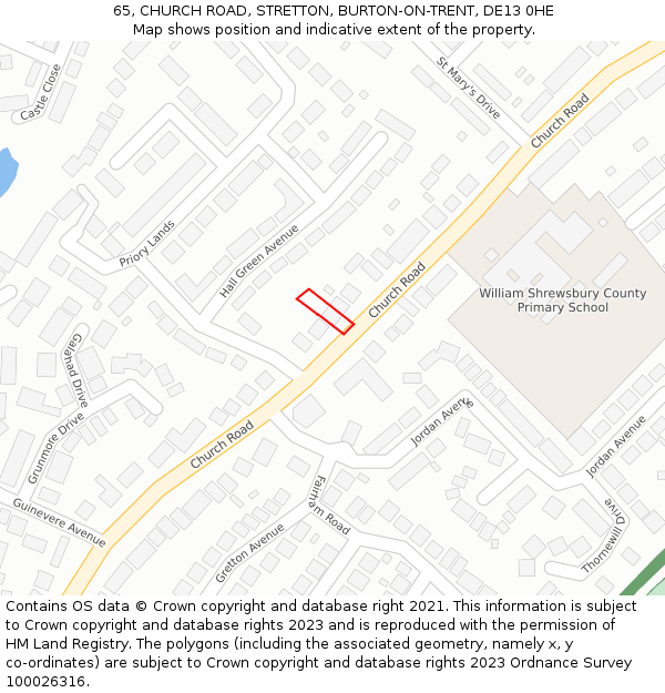 65, CHURCH ROAD, STRETTON, BURTON-ON-TRENT, DE13 0HE: Location map and indicative extent of plot