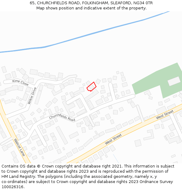 65, CHURCHFIELDS ROAD, FOLKINGHAM, SLEAFORD, NG34 0TR: Location map and indicative extent of plot