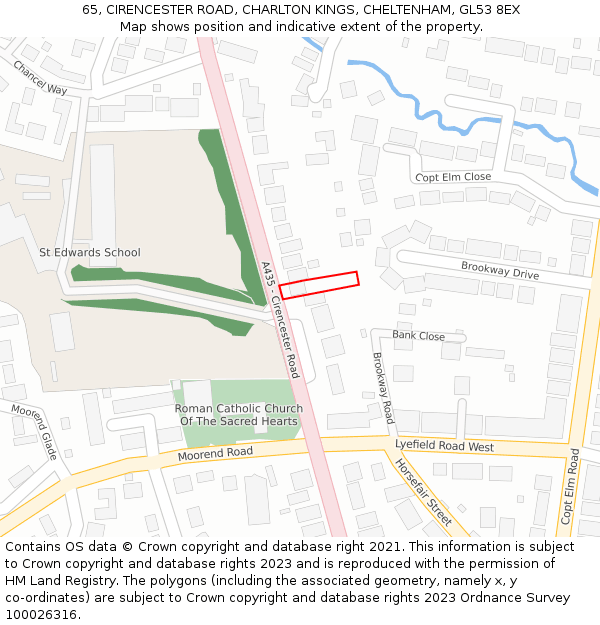 65, CIRENCESTER ROAD, CHARLTON KINGS, CHELTENHAM, GL53 8EX: Location map and indicative extent of plot