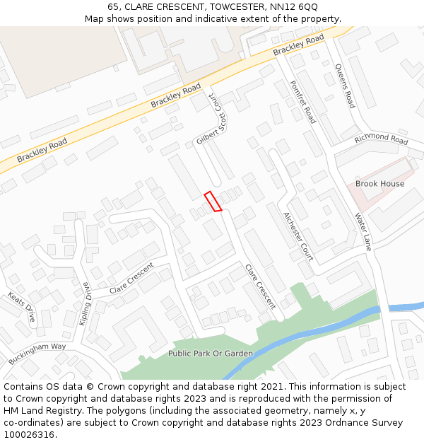 65, CLARE CRESCENT, TOWCESTER, NN12 6QQ: Location map and indicative extent of plot