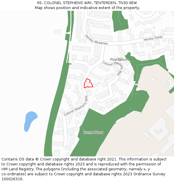 65, COLONEL STEPHENS WAY, TENTERDEN, TN30 6EW: Location map and indicative extent of plot