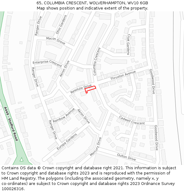 65, COLUMBIA CRESCENT, WOLVERHAMPTON, WV10 6GB: Location map and indicative extent of plot