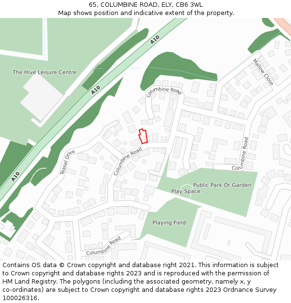 65, COLUMBINE ROAD, ELY, CB6 3WL: Location map and indicative extent of plot