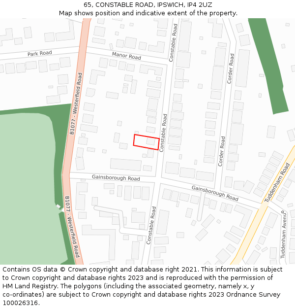 65, CONSTABLE ROAD, IPSWICH, IP4 2UZ: Location map and indicative extent of plot