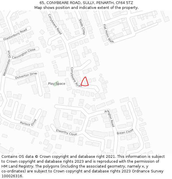 65, CONYBEARE ROAD, SULLY, PENARTH, CF64 5TZ: Location map and indicative extent of plot