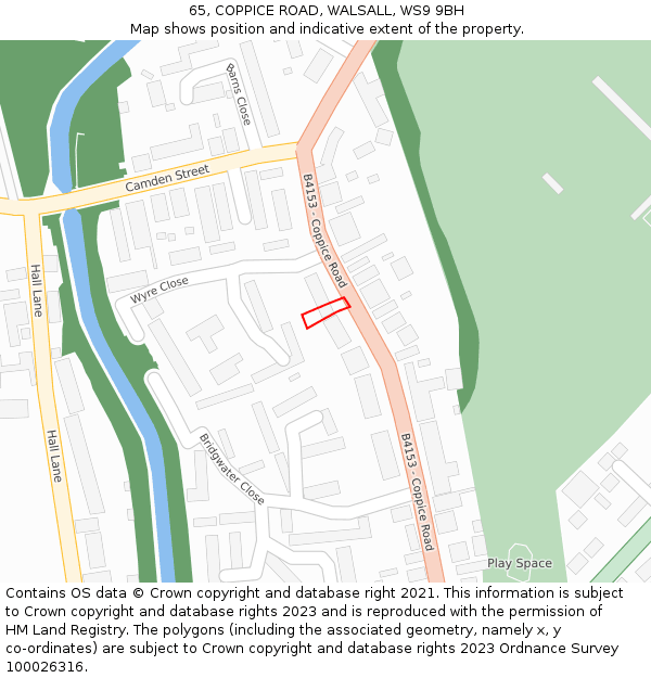 65, COPPICE ROAD, WALSALL, WS9 9BH: Location map and indicative extent of plot