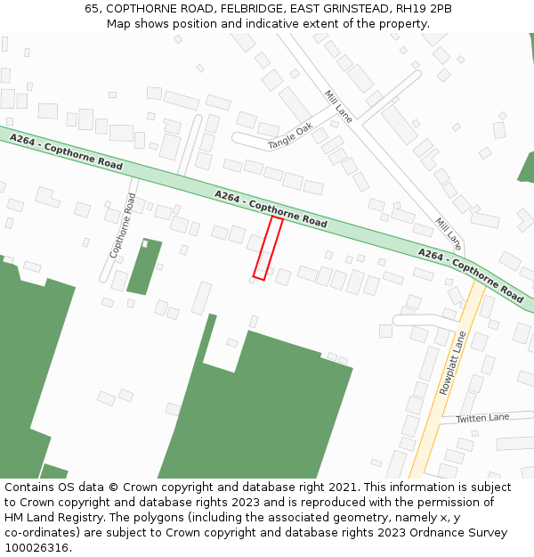 65, COPTHORNE ROAD, FELBRIDGE, EAST GRINSTEAD, RH19 2PB: Location map and indicative extent of plot