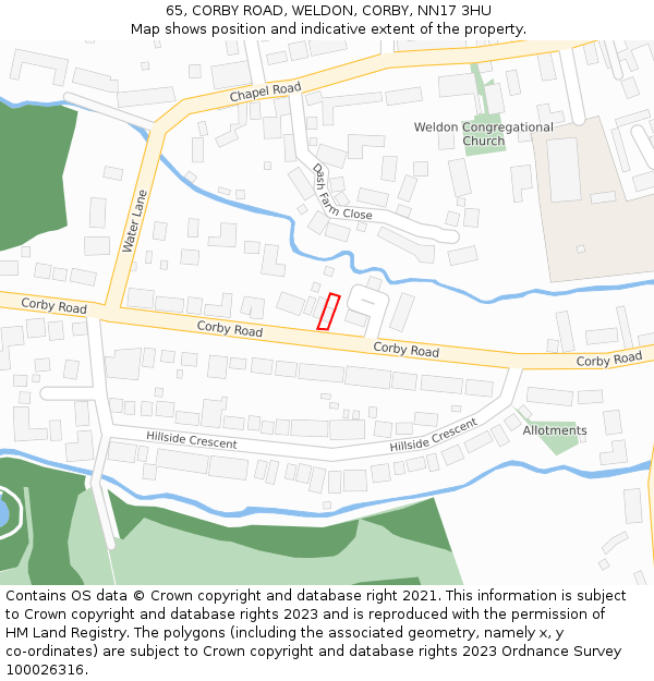 65, CORBY ROAD, WELDON, CORBY, NN17 3HU: Location map and indicative extent of plot