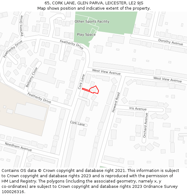 65, CORK LANE, GLEN PARVA, LEICESTER, LE2 9JS: Location map and indicative extent of plot