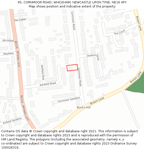 65, CORNMOOR ROAD, WHICKHAM, NEWCASTLE UPON TYNE, NE16 4PY: Location map and indicative extent of plot