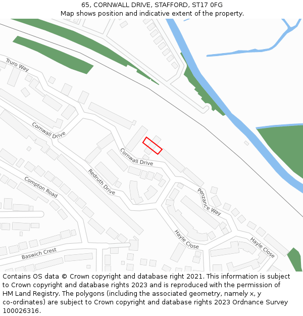 65, CORNWALL DRIVE, STAFFORD, ST17 0FG: Location map and indicative extent of plot